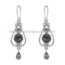 Tourmanilated Quartz y multi piedras preciosas 925 Sterling Silver Earring